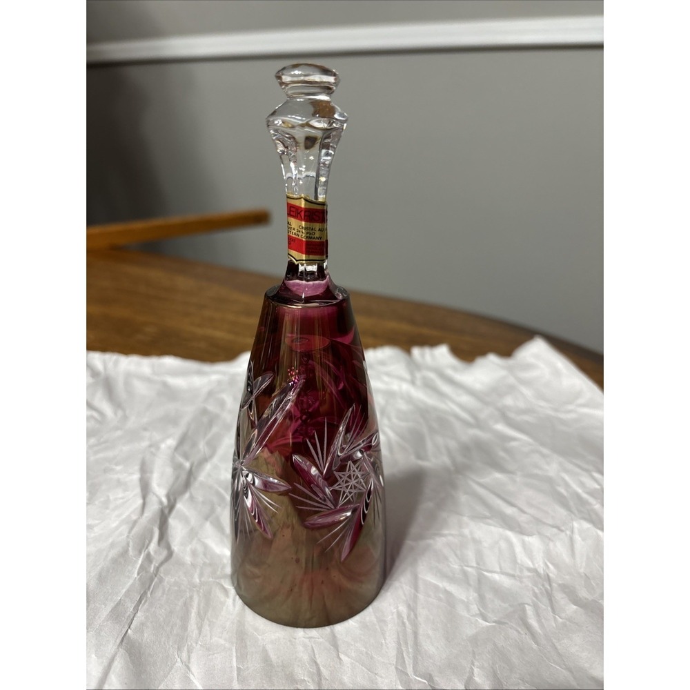 Vintage Echt Bleikristall Ruby Red Cut to Clear Crystal Bell W. Germany 6.5 In